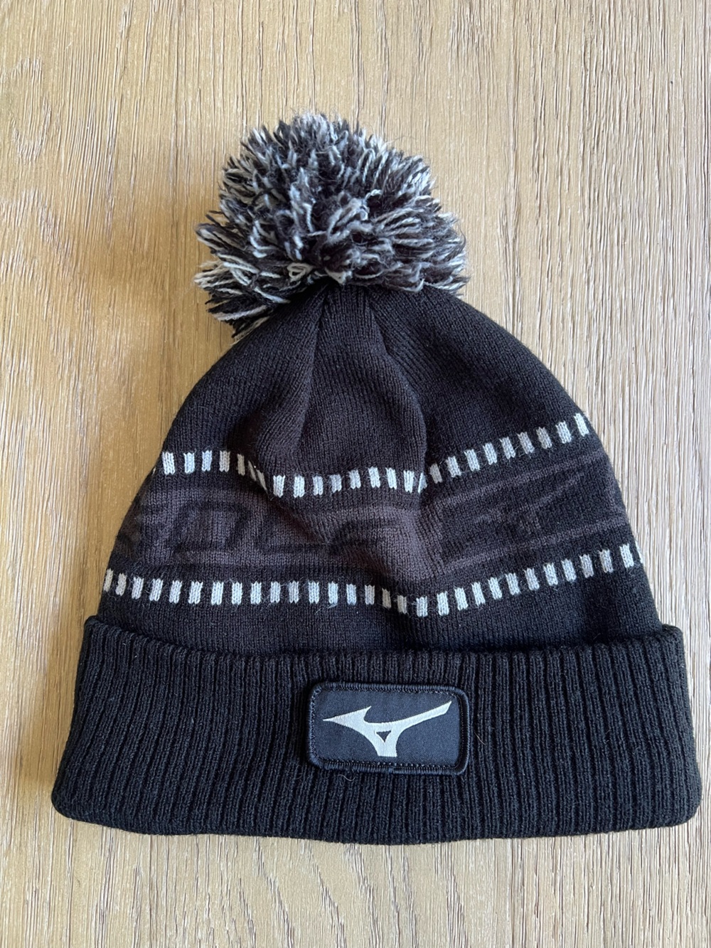 Mizuno Black Gray & White Golf Pom Beanie